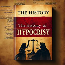 A visually engaging book cover design for 'The History of Hypocrisy', combining a modern look with historic influences