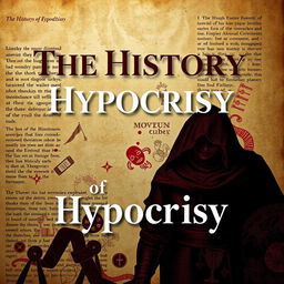 A visually engaging book cover design for 'The History of Hypocrisy', combining a modern look with historic influences