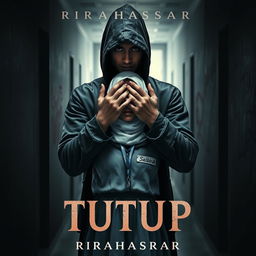 A dramatic book cover design for 'TUTUP' by RIRAHASRAR