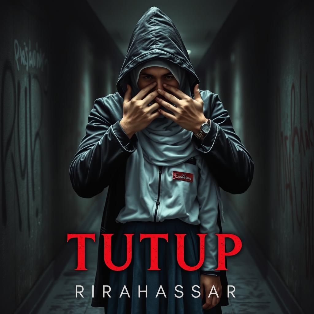 A dramatic book cover design for 'TUTUP' by RIRAHASRAR