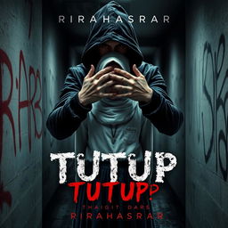 A dramatic book cover design for 'TUTUP' by RIRAHASRAR