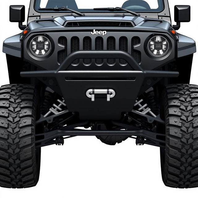 A front view design of an off-road vehicle, showcasing the aggressive and rugged styling