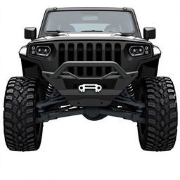 A front view design of an off-road vehicle, showcasing the aggressive and rugged styling