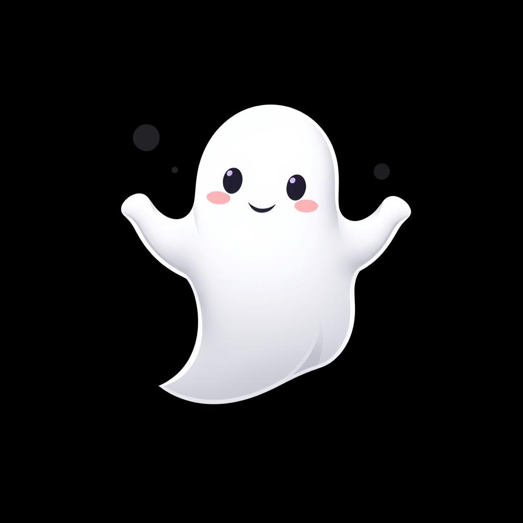 A stylized logo of a ghost, featuring a smooth, rounded shape with soft, flowing lines