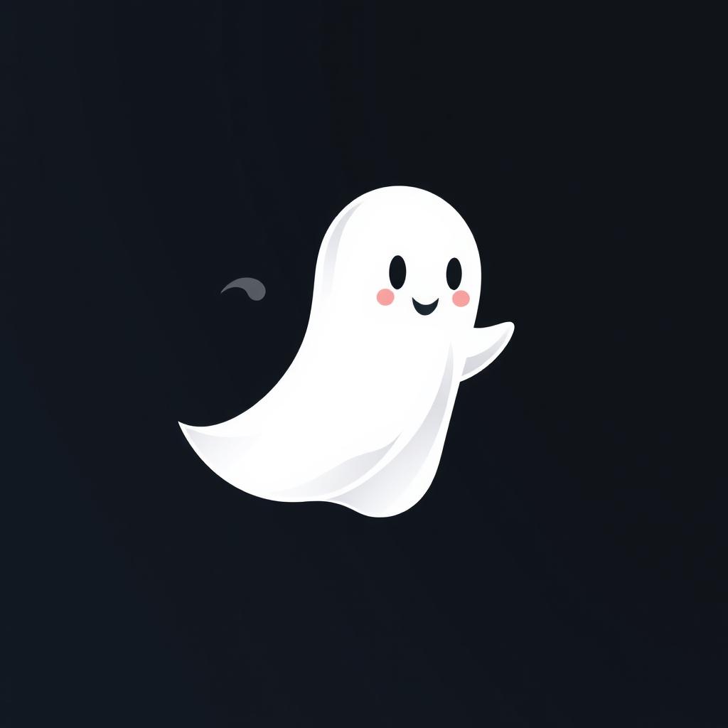 A stylized logo of a ghost, featuring a smooth, rounded shape with soft, flowing lines