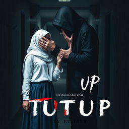 Dramatic book cover design for 'TUTUP' by RIRAHASRAR, capturing a blend of romance and mystery