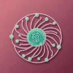 Create a cute, cartoon-style 'Spiral Mane Mastery' card, an 'upcell' type. Visualize an engaging cell in the midst of a swirling genetic transformation inspired by spirilla bacteria, signifying the emergence of a new basic cell into the Stable.