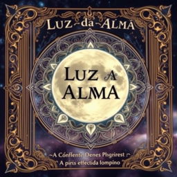 Book cover design for 'Luz da Alma: A Transformação Pessoal através Autoescrita Lunar' featuring a captivating lunar mandala