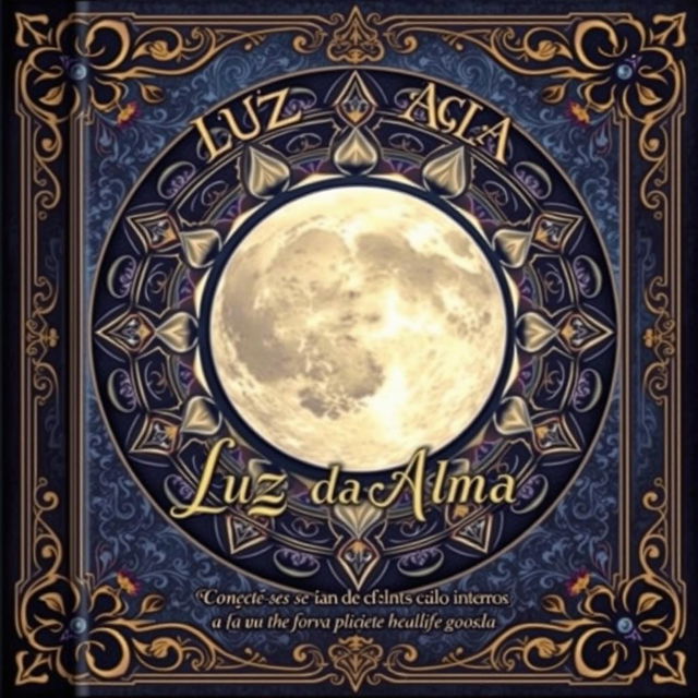 Book cover design for 'Luz da Alma: A Transformação Pessoal através Autoescrita Lunar' featuring a captivating lunar mandala