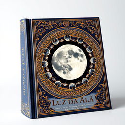 Book cover design for 'Luz da Alma: A Transformação Pessoal através Autoescrita Lunar' featuring a captivating lunar mandala