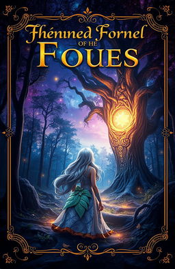 A captivating book cover design featuring a mystical forest at twilight