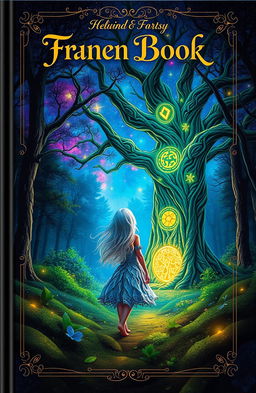 A captivating book cover design featuring a mystical forest at twilight