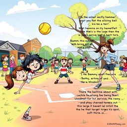 A dynamic, colorful illustration of a lively schoolyard during recess