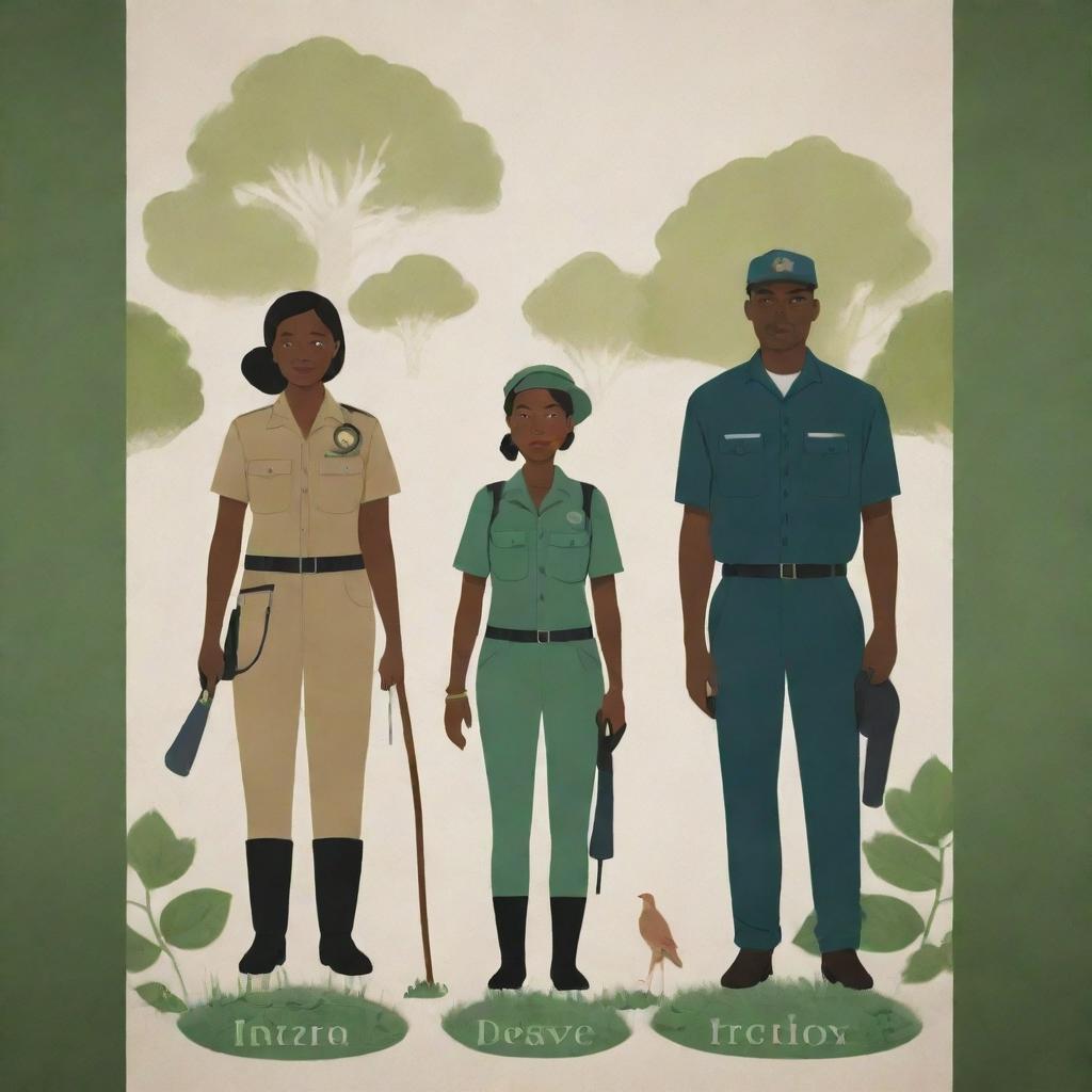 A high-definition, stylish environmental poster featuring diverse individuals designed in a modern style, acting as wardens, protecting and enriching the environment. Incorporate contemporary elements of design to illustrate the love and care people have for nature in today's world.