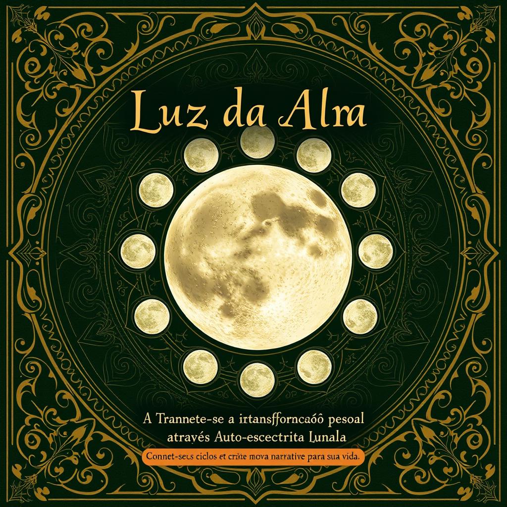 Book cover design for 'Luz da Alma: A Transformação Pessoal através Autoescrita Lunar' featuring a stunning interactive lunar mandala