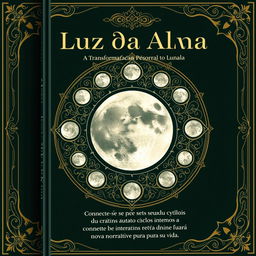 Book cover design for 'Luz da Alma: A Transformação Pessoal através Autoescrita Lunar' featuring a stunning interactive lunar mandala