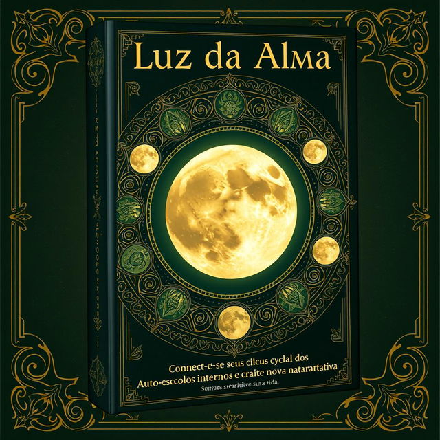 Book cover design for 'Luz da Alma: A Transformação Pessoal através Autoescrita Lunar' featuring a stunning interactive lunar mandala