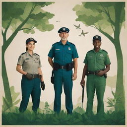 A high-definition, stylish environmental poster featuring diverse individuals designed in a modern style, acting as wardens, protecting and enriching the environment. Incorporate contemporary elements of design to illustrate the love and care people have for nature in today's world.