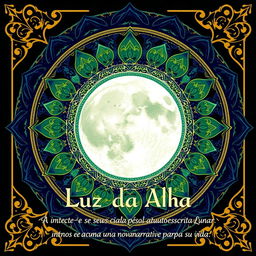 Book cover design for 'Luz da Alma: A Transformação Pessoal através Autoescrita Lunar' featuring a detailed interactive lunar mandala