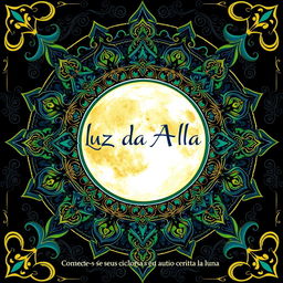 Book cover design for 'Luz da Alma: A Transformação Pessoal através Autoescrita Lunar' featuring a detailed interactive lunar mandala