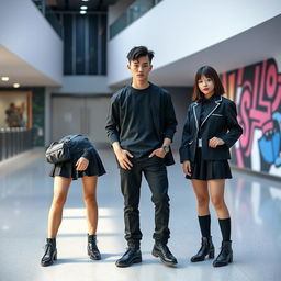 A stylish and captivating scene depicting the top three students in a ranking system at a school with a Korean aesthetic