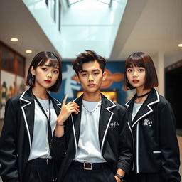 A stylish and captivating scene depicting the top three students in a ranking system at a school with a Korean aesthetic