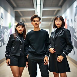 A stylish and captivating scene depicting the top three students in a ranking system at a school with a Korean aesthetic