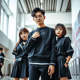 A stylish and captivating scene depicting the top three students in a ranking system at a school with a Korean aesthetic