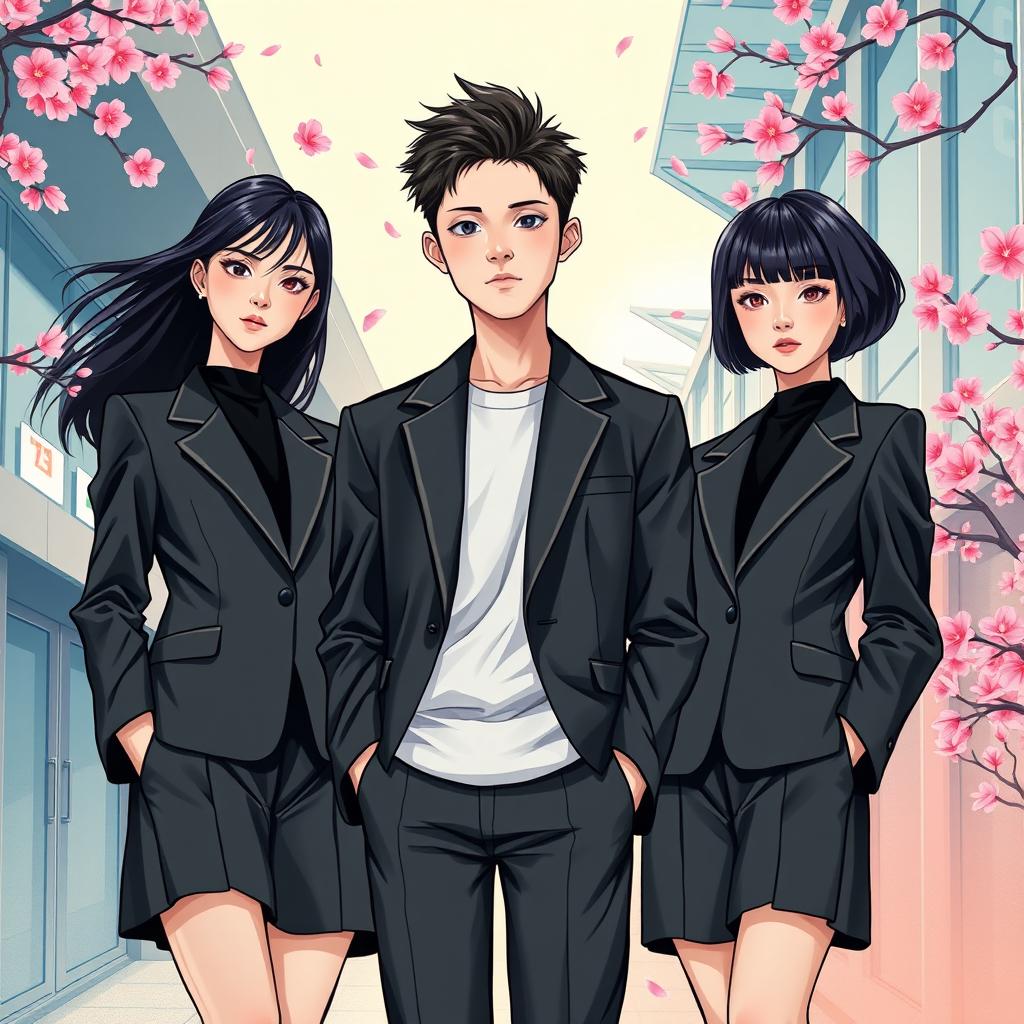 A captivating novel cover design featuring the top three students in a ranking system at a school with vibrant Korean vibes