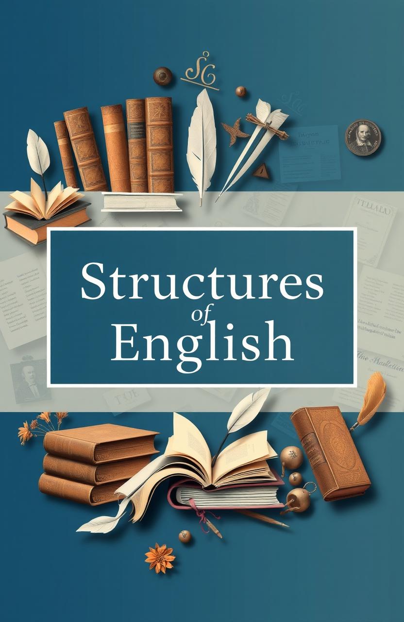 A beautifully designed cover for an English language textbook titled 'Structures of English'