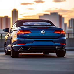 A sleek, modern rear view of a 2024 Volkswagen Eos, featuring a refined aerodynamic design, sharp LED taillights, and a sporty rear bumper