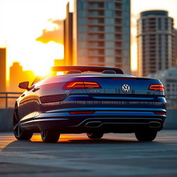 A sleek, modern rear view of a 2024 Volkswagen Eos, featuring a refined aerodynamic design, sharp LED taillights, and a sporty rear bumper