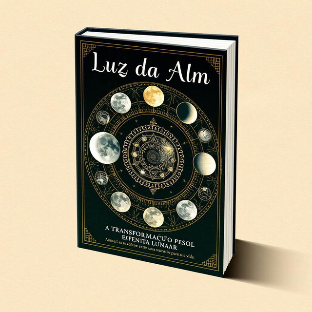 Book cover design for 'Luz da Alma: A Transformação Pessoal através Autoescrita Lunar', featuring an enchanting interactive lunar mandala