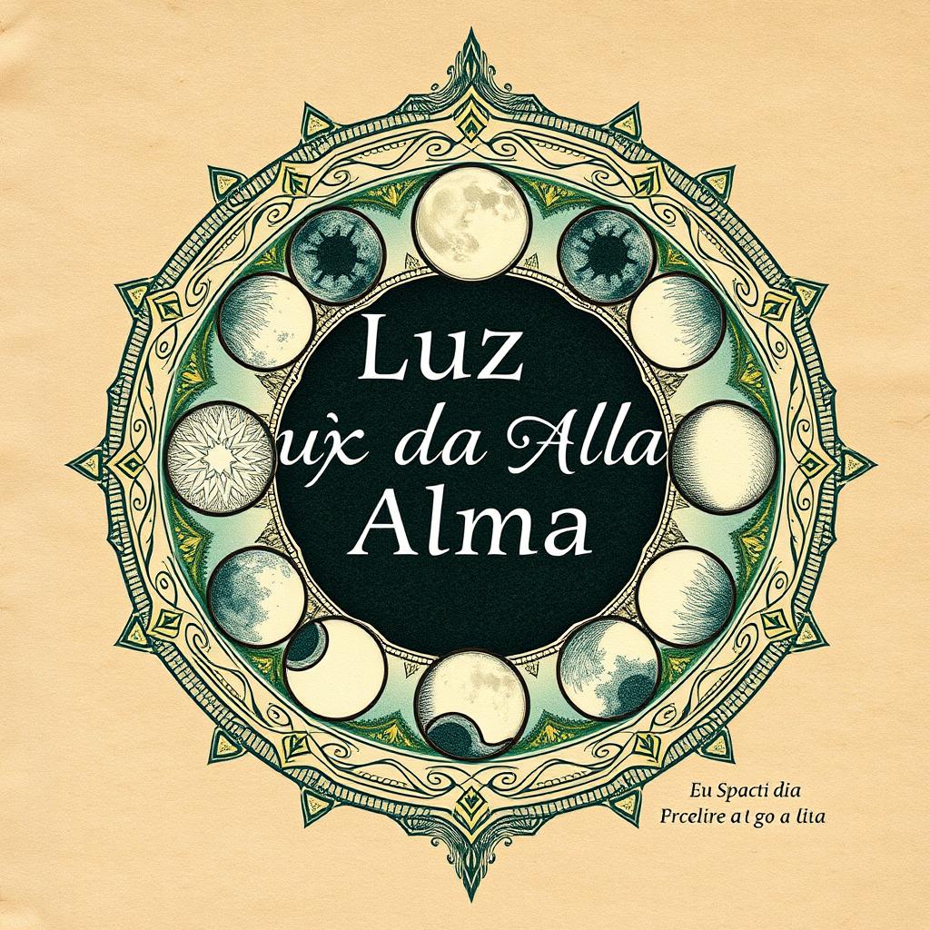 Book cover design for 'Luz da Alma: A Transformação Pessoal através Autoescrita Lunar', featuring an enchanting interactive lunar mandala