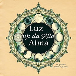 Book cover design for 'Luz da Alma: A Transformação Pessoal através Autoescrita Lunar', featuring an enchanting interactive lunar mandala