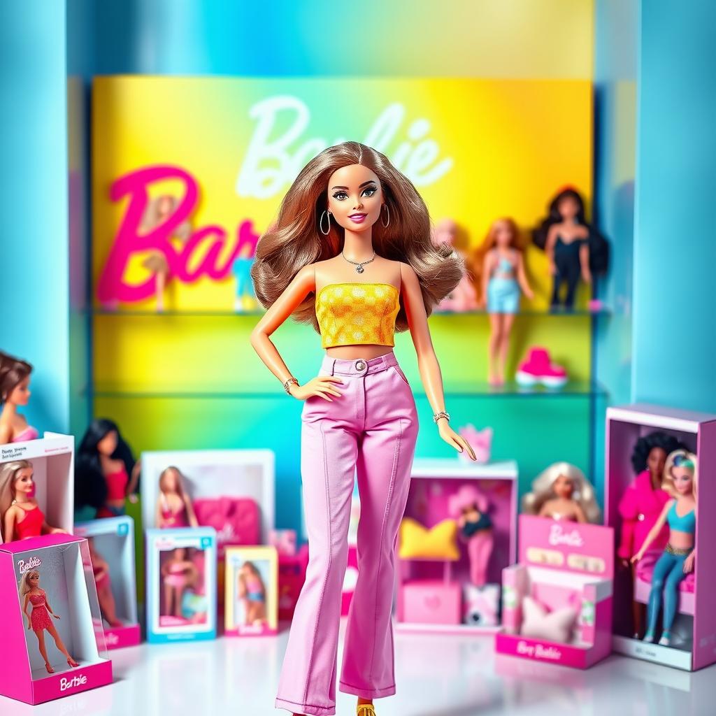 An influencer Barbie doll styled in a chic, trendy outfit, confidently posing for an Instagram-inspired photo shoot