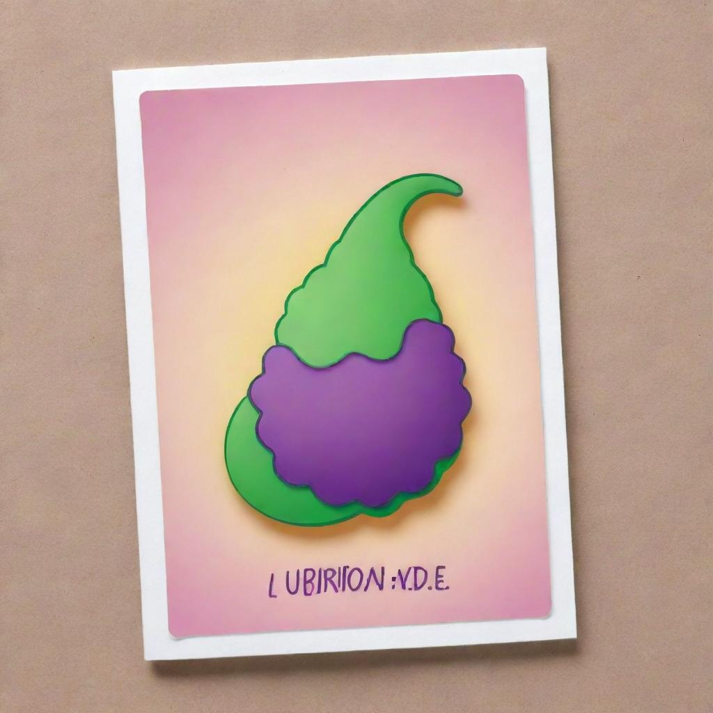 Craft a cute, comma-shaped 'Vibrio Vibes' card, an 'upcell' type. Represent a charming cell moving with vibrancy and speed, reminiscent of vibrios bacteria. The design should demonstrate agility and the enhanced ability to avoid card effects.