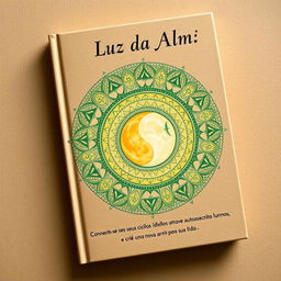 Book cover design for 'Luz da Alma: A Transformação Pessoal através Autoescrita Lunar', featuring a serene and inviting interactive lunar mandala as the central theme