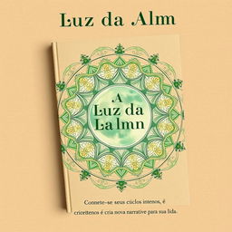 Book cover design for 'Luz da Alma: A Transformação Pessoal através Autoescrita Lunar', featuring a serene and inviting interactive lunar mandala as the central theme