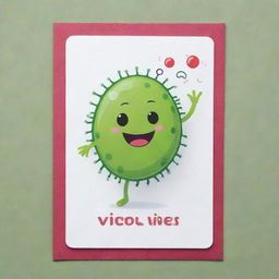 Design an adorable, comma-shaped 'Vibrio Vibes' card, an 'upcell' type. The card should illustrate a lively, cartoon-style cell moving with the agility and speed of vibrios bacteria, showcasing the ability to evade card effects.