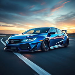 A stunning modified Honda Civic Turbo Hatchback transformed into a supercar, showcasing sleek lines and aggressive styling reminiscent of the Honda NSX