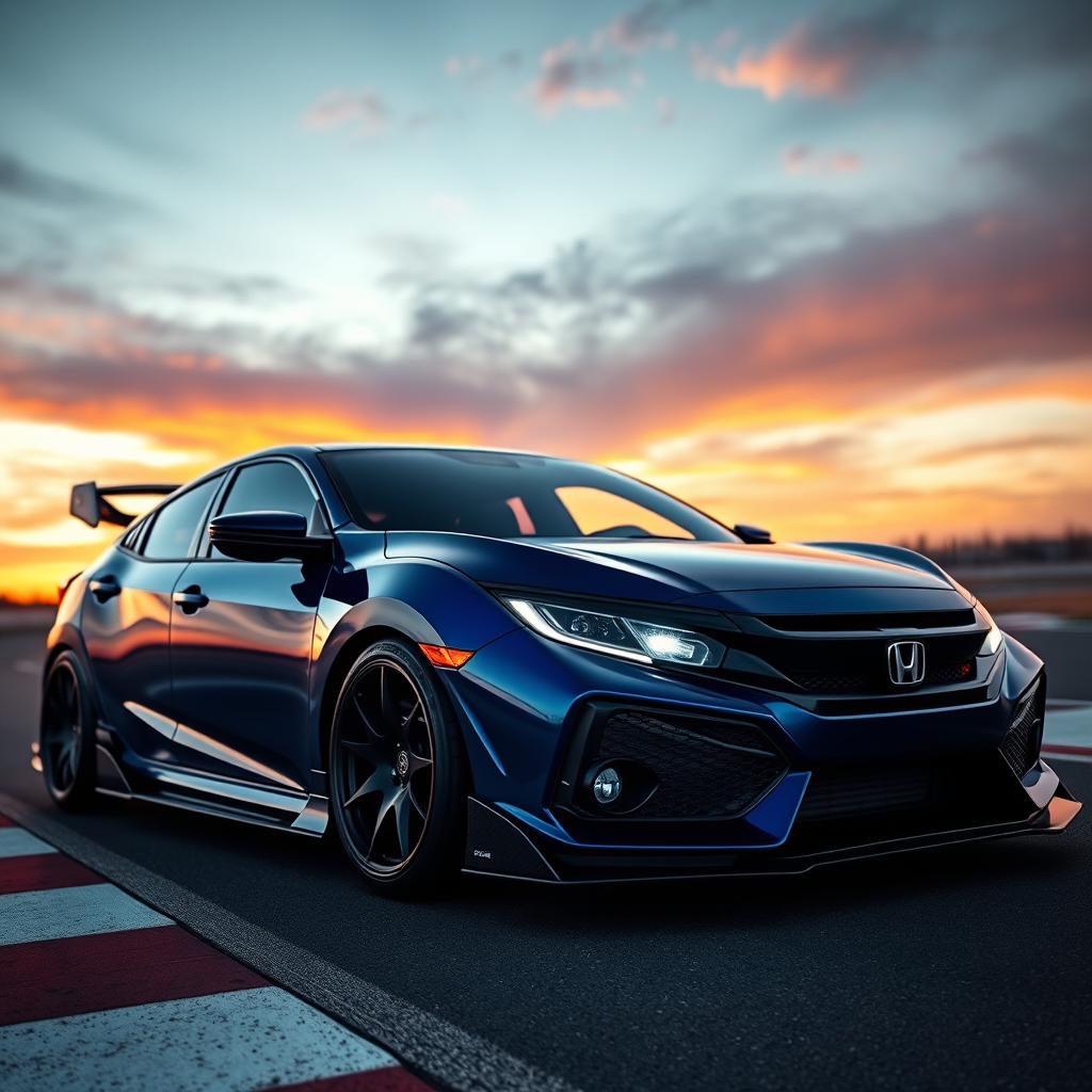 A stunning modified Honda Civic Turbo Hatchback transformed into a supercar, showcasing sleek lines and aggressive styling reminiscent of the Honda NSX