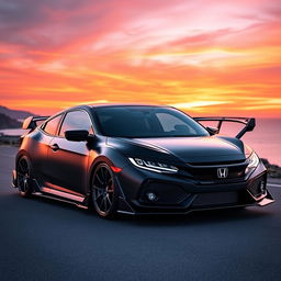 A breathtaking modified Honda Civic Turbo Hatchback reimagined as a two-door supercar, closely resembling the design elements of the Honda NSX