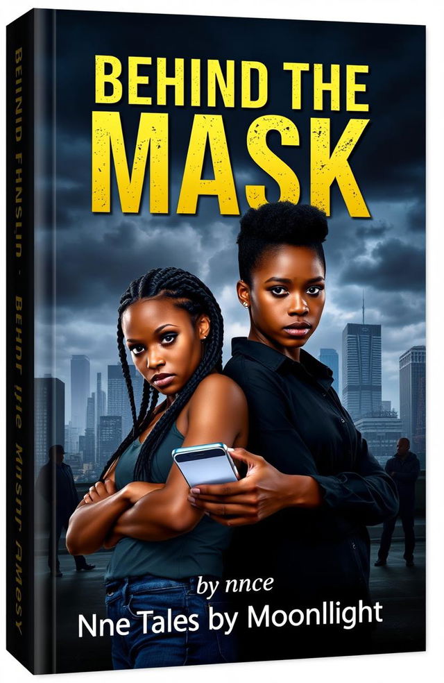 A dramatic book cover featuring two young African women in their early 20s, named Nia and Kiara, standing together in a tense pose against a dark urban backdrop