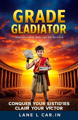 A striking book cover design for 'Grade Gladiator: Conquer Your Studies, Claim Your Victory'