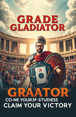 An inspiring poster titled 'Grade Gladiator: Conquer Your Studies, Claim Your Victory'