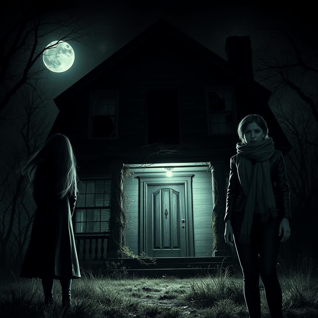 A dramatic night scene titled 'The Hidden Truth', showcasing an abandoned house shrouded in darkness