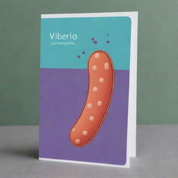 Create a cute, elongated comma-shaped 'Vibrio Vibes' card, an 'upcell' type. Visualize a playful cell moving fast and agile, showcasing the characteristics of vibrio bacteria. The cartoon-like cell-design should highlight its ability to evade moves or effects.