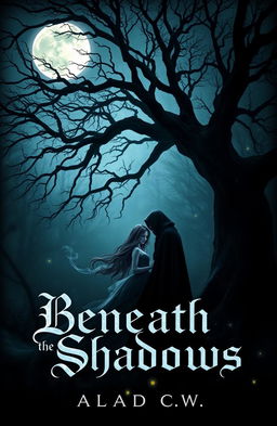 A captivating cover design for a dark romance book titled 'Beneath the Shadows'