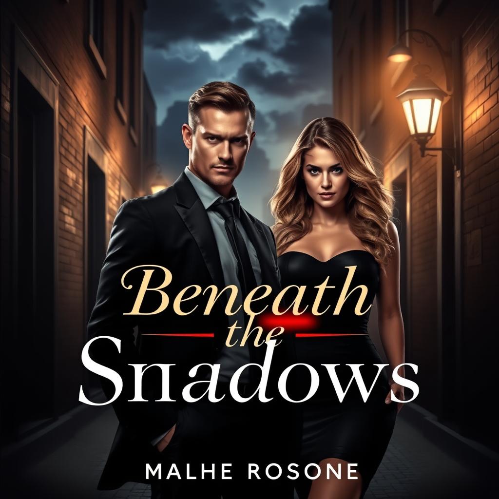 An intriguing cover design for a dark romance book titled 'Beneath the Shadows', focused on a mafia romance theme